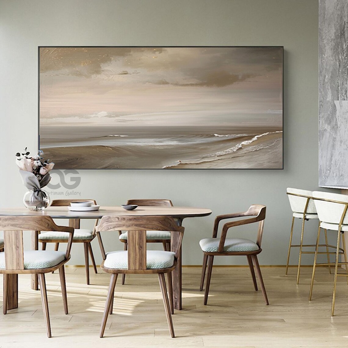 Moody Grey Seascape Cloudy Sky Sandy Shore Calm Coastal Scene Poster - Image 4