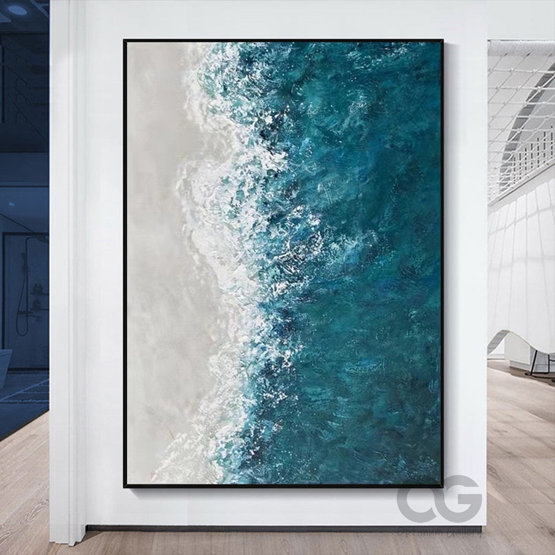 Emerald Green Wave Meeting White Shore Vertical Ocean Art Poster - Image 5