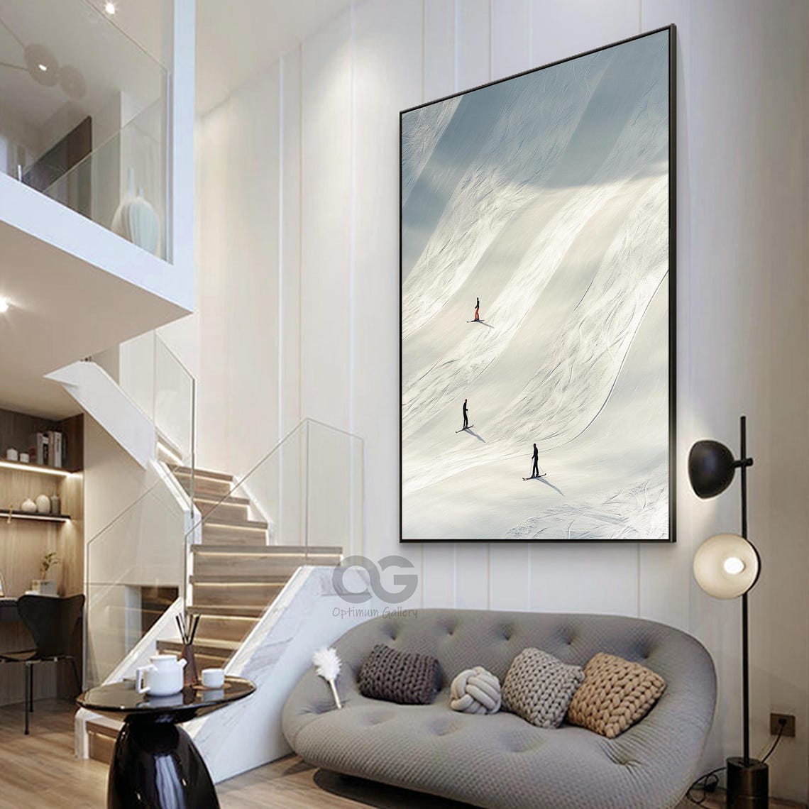 Winter Snow Mountain Painting Vintage Retro Painting People Skiing Painting Landscape Painting Ski Sport Painting Winter Wall Decor - Image 3