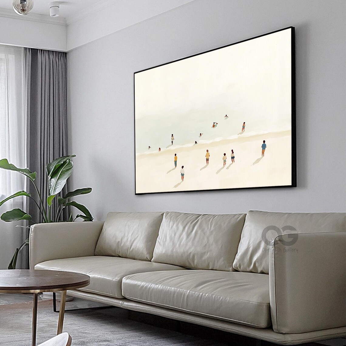 Tiny Swimmers Pale Sea White Sand Shore Minimalist Summer Scene Poster - Image 3