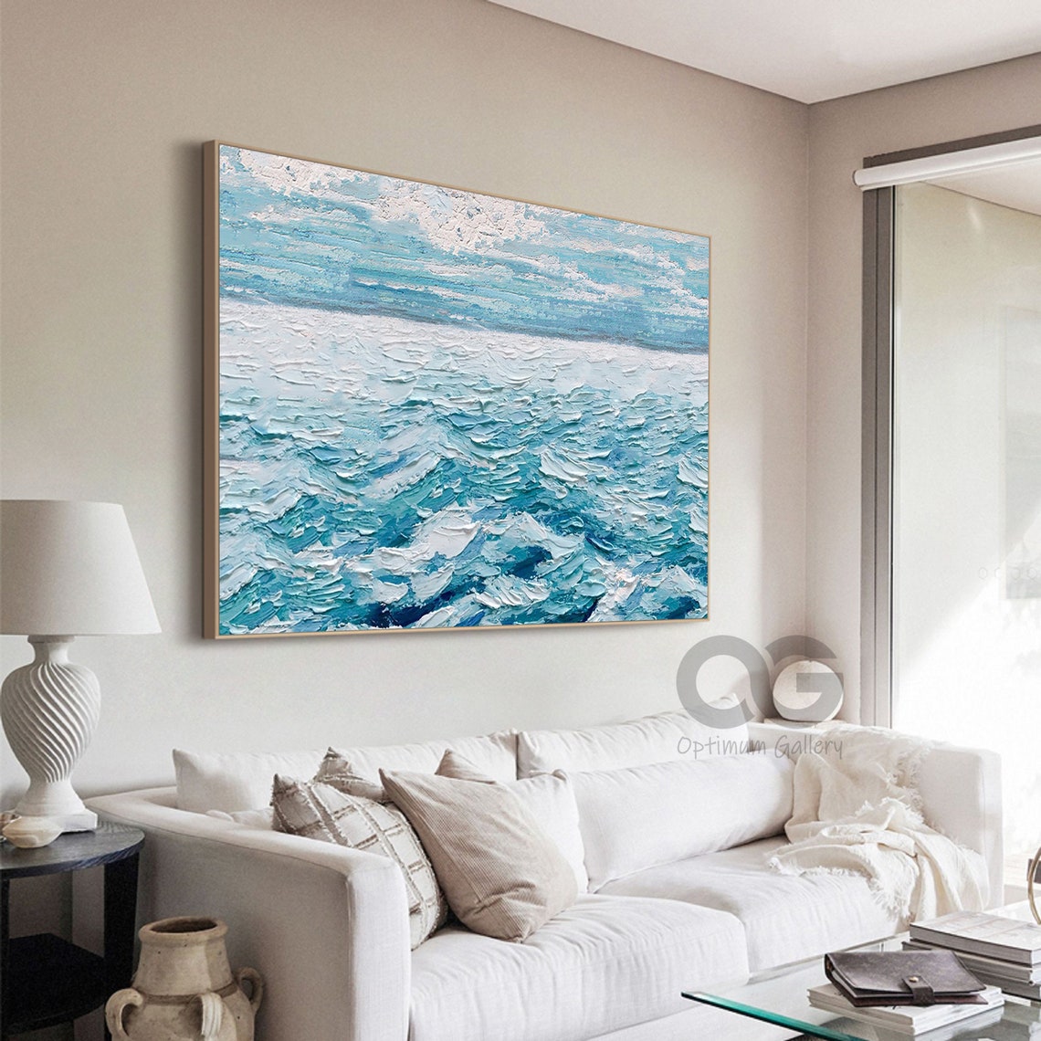 Turquoise Ocean Waves Impasto Textured Foamy Sea Close Up Beach Poster - Image 5