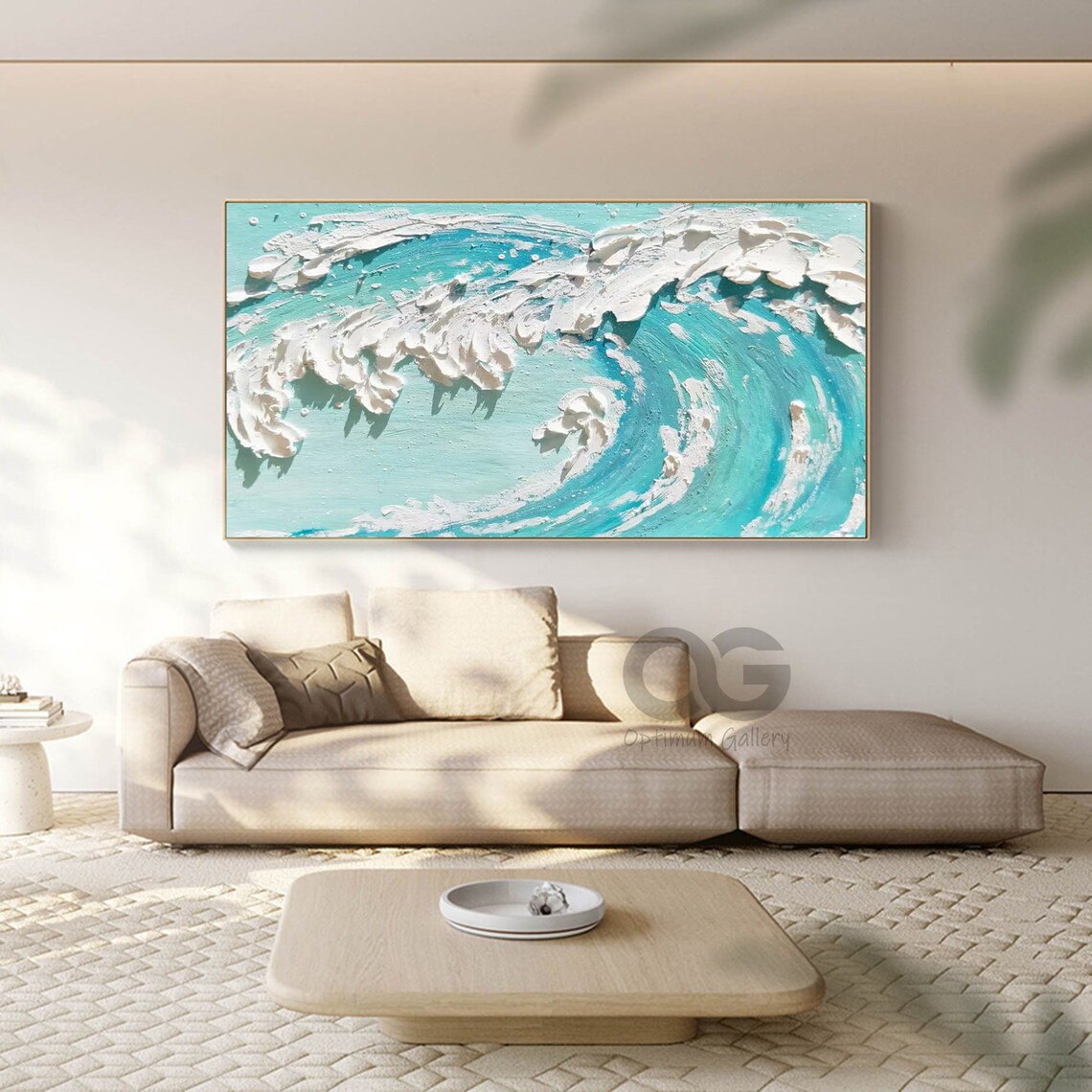 Turquoise Ocean Wave White Foam 3D Textured Impasto Modern Painting Wall Art - Image 3