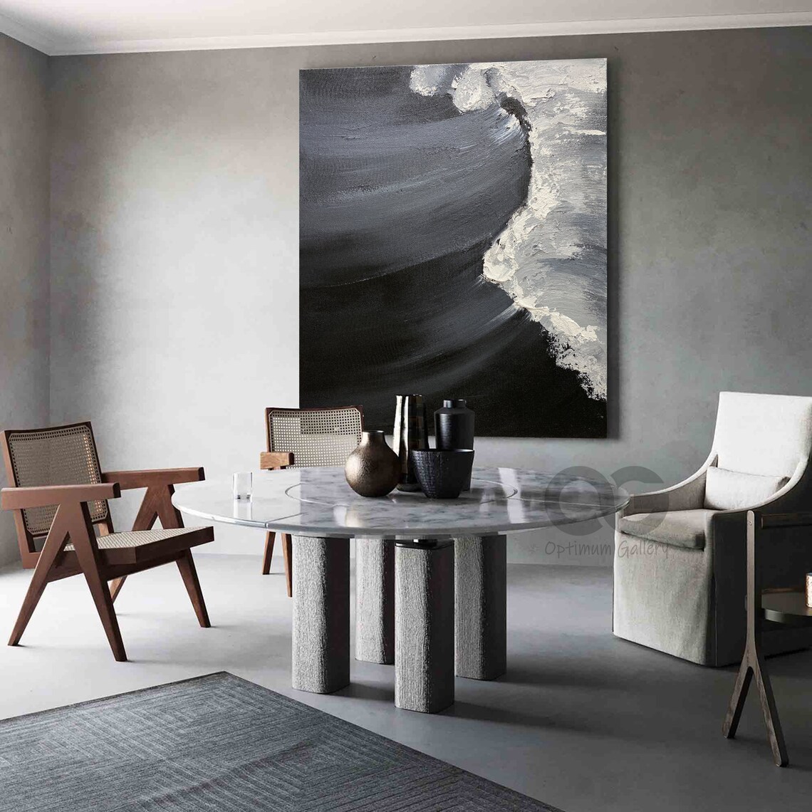 Black And White Ocean Wave Abstract Minimalist Painting Modern Art Poster - Image 2