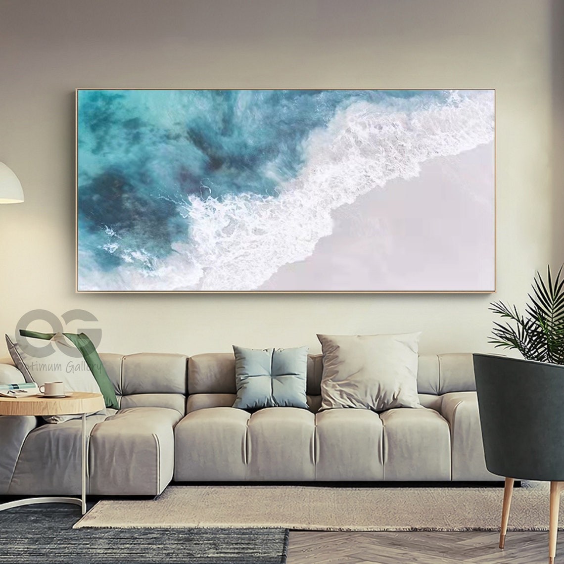 Aerial Turquoise Ocean Wave Crashing White Foam Panoramic Beach Poster - Image 4