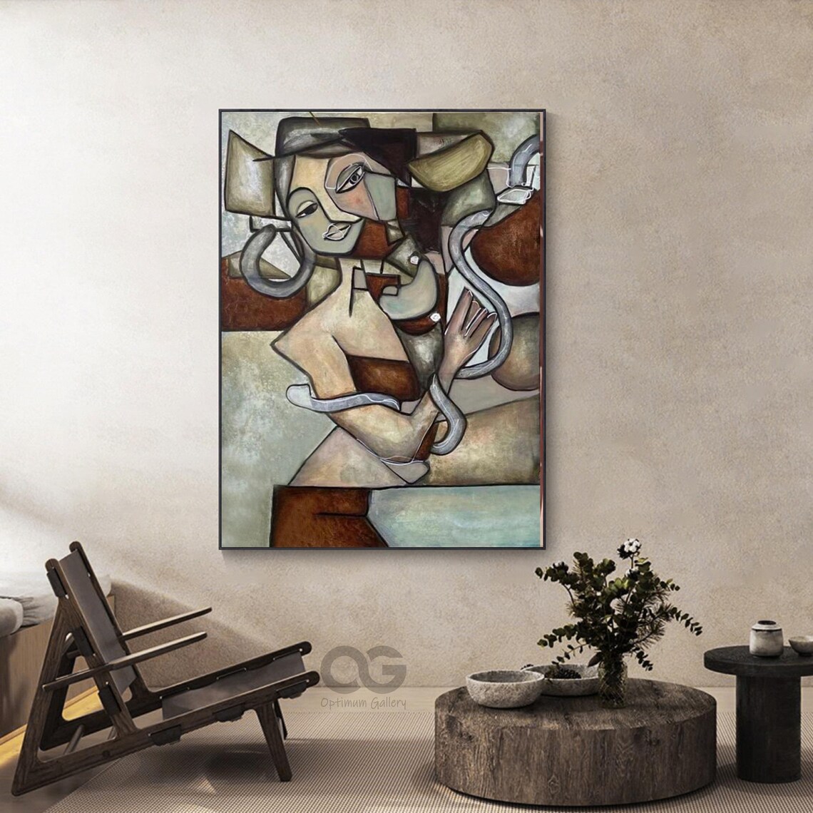 Cubist Woman Olive Brown Portrait Picasso Style Abstract Figurative Art Poster - Image 4