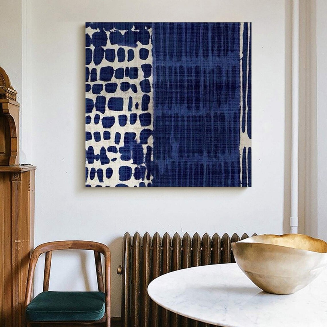 Navy Blue Cream Abstract Indigo Pebble Streak Modern Textile Poster - Image 4