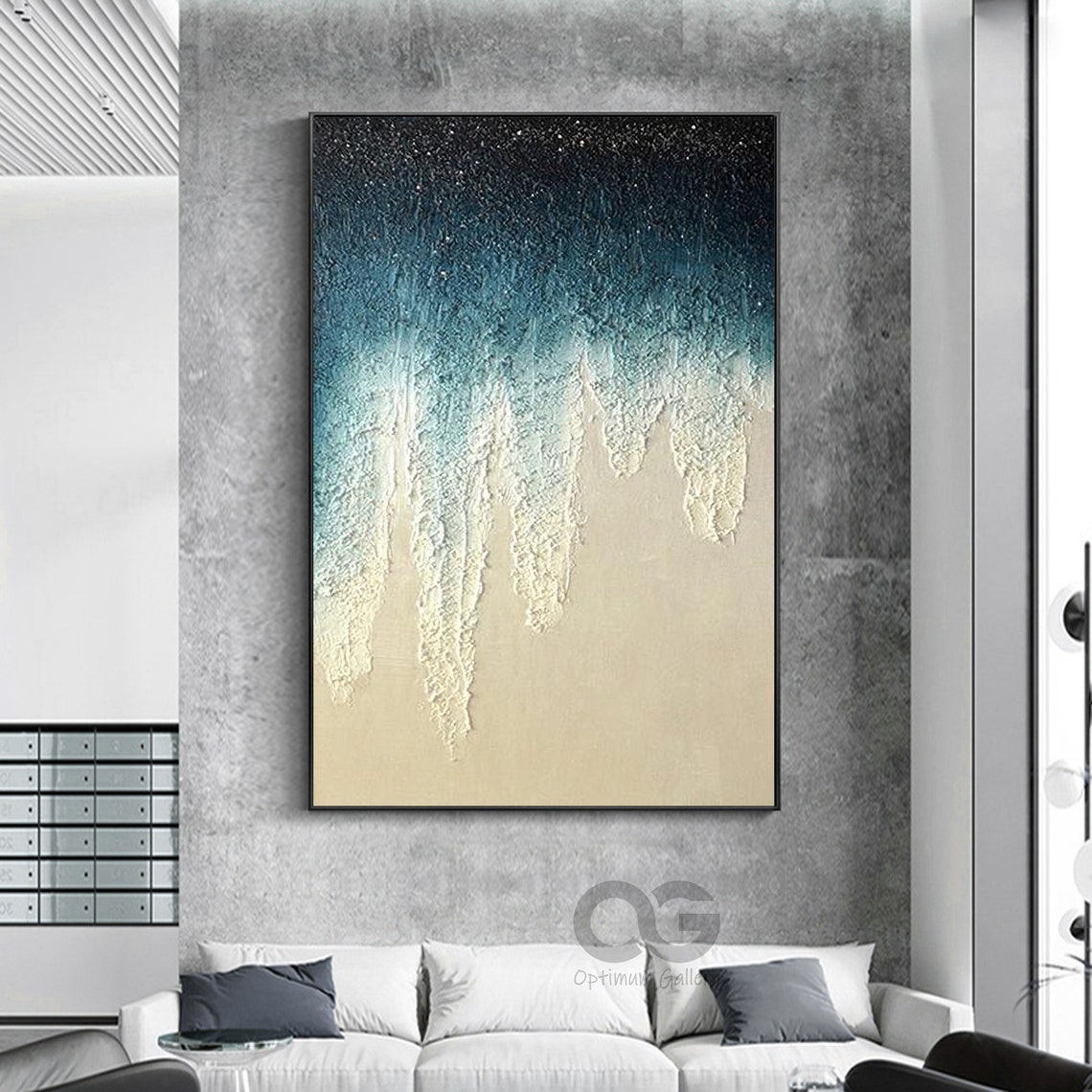 Turquoise Sand Gradient Wave Foam Vertical Abstract Ocean Art Poster - Image 4