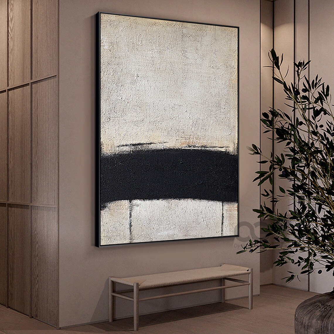 Beige and Black Abstract Art Print, Modern Minimalist - Image 2