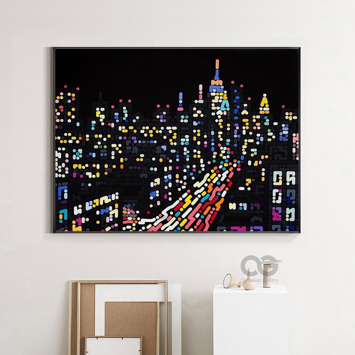 New York City Night Skyline Empire State Lights Dotted City Art Poster - Image 5