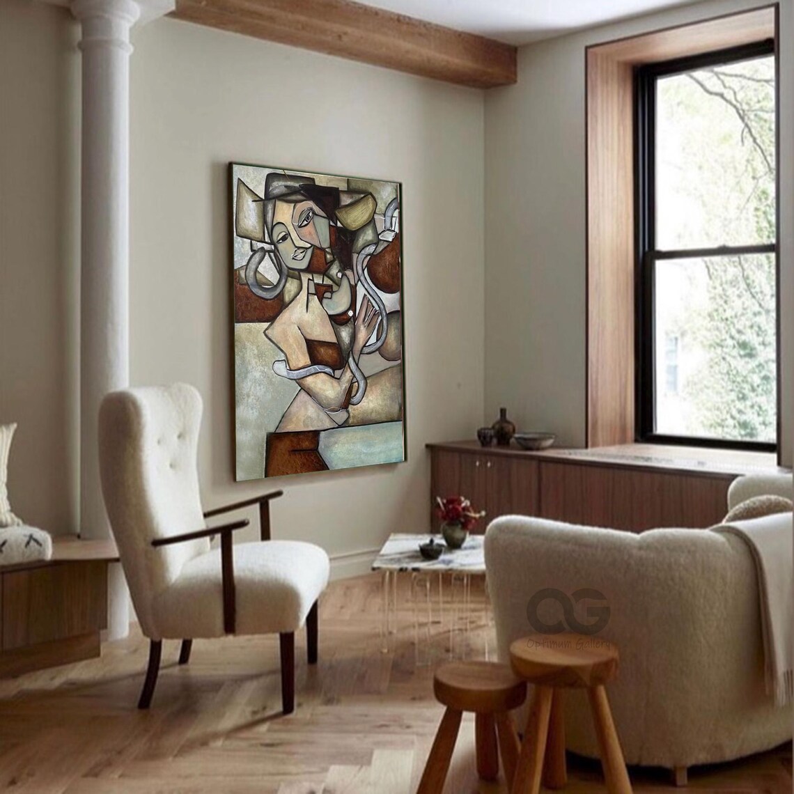 Cubist Woman Olive Brown Portrait Picasso Style Abstract Figurative Art Poster - Image 2