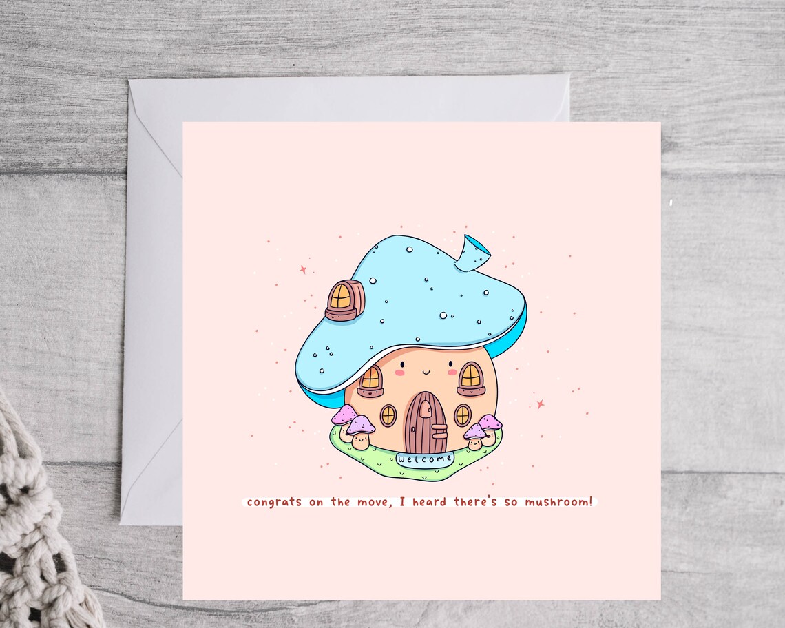 Kawaii Mushroom House Congrats On The Move New Home Art Print - Image 3