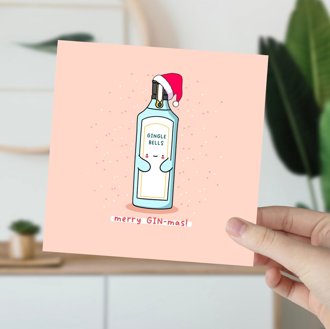 Merry Gin-mas Cute Gin Bottle Christmas Pun Holiday Card Poster - Image 5
