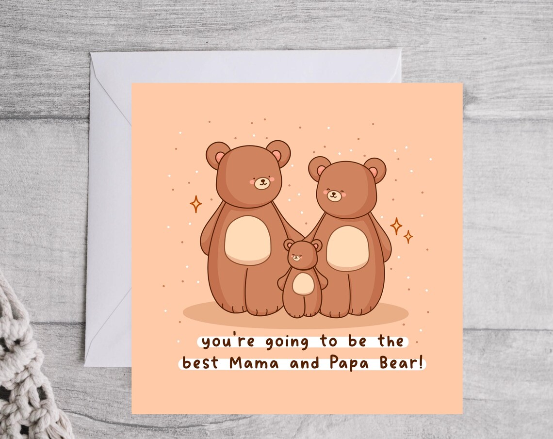 Sweet Bear Family Mama and Papa Bear New Baby Card Kawaii Print - Image 4