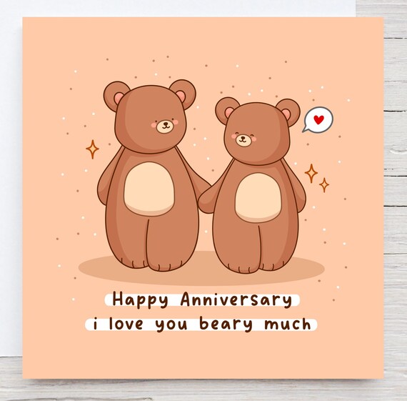 Kawaii Teddy Bear Anniversary Pun Poster Holding Hands Beary Much