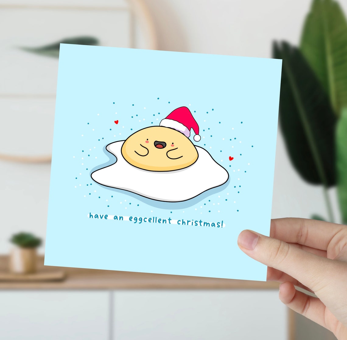 Have An Eggcellent Christmas Kawaii Fried Egg Santa Hat Card Poster - Image 4