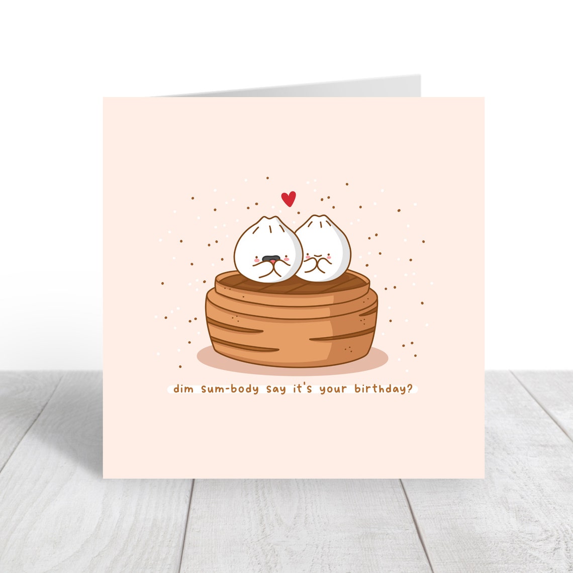 Bao Buns in Bamboo Steamer Dim Sum Birthday Card Cute Kawaii Print - Image 2