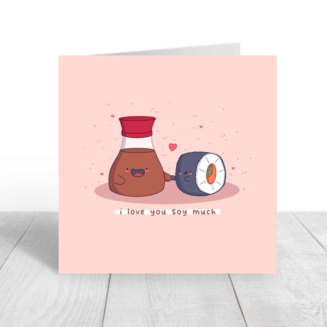 Cute Soy Sauce and Sushi Roll I Love You Soy Much Card Print - Image 3