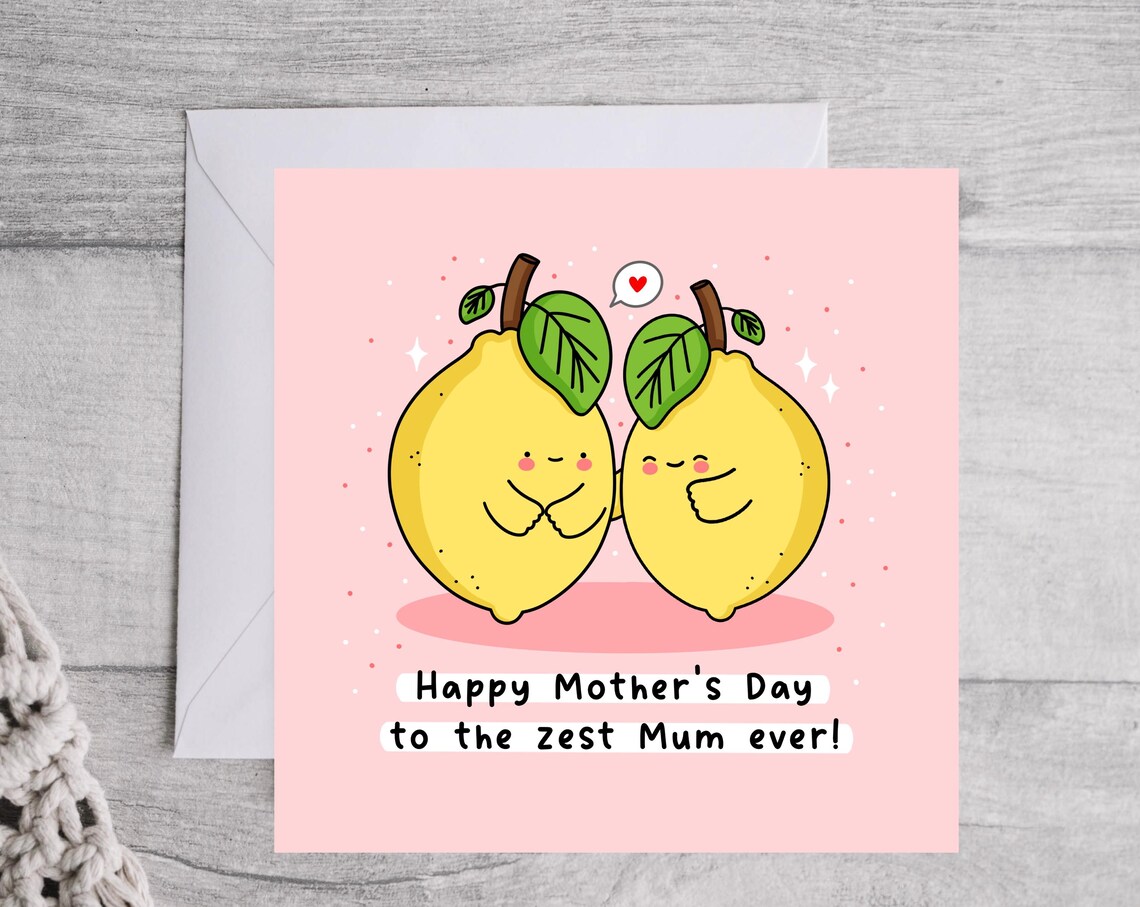 Cute Mothers Day Card Best Mum Ever Punny Card For Mum Kawaii Lemons - Image 4