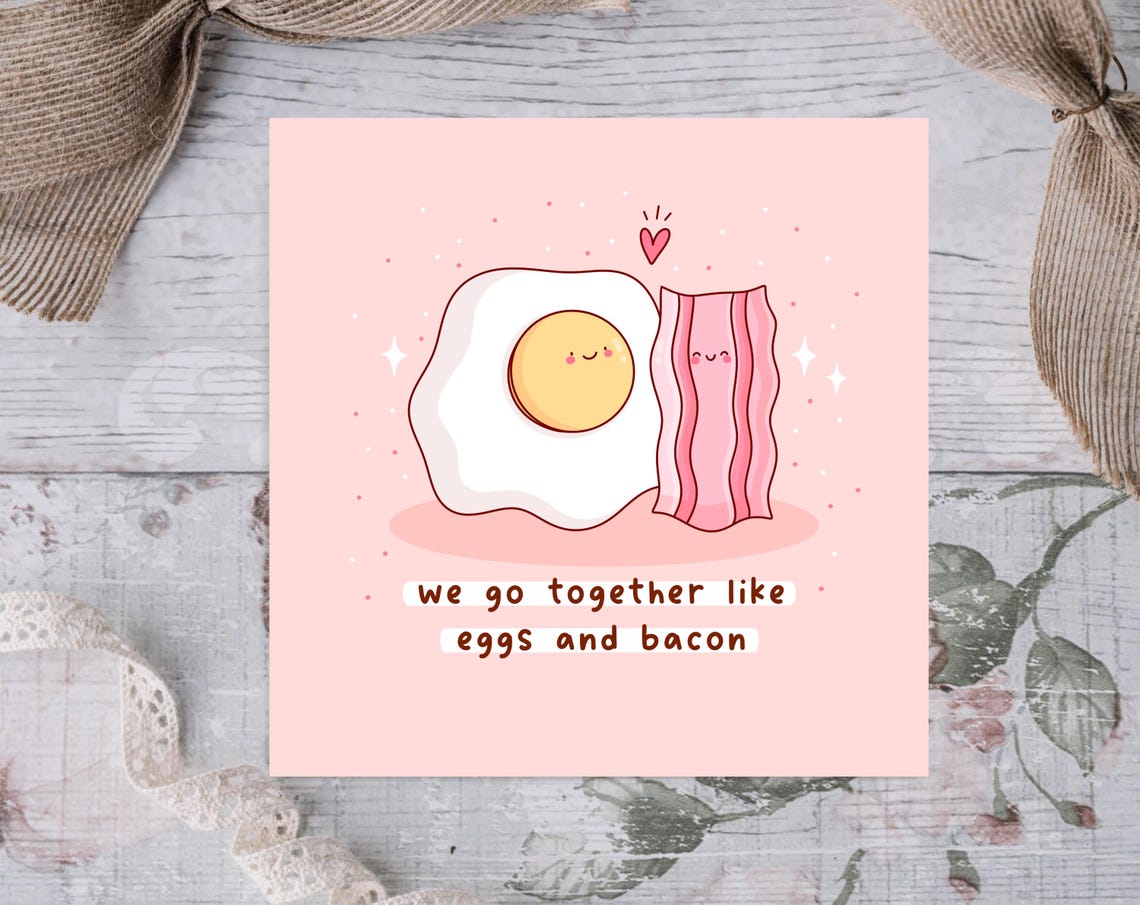 Kawaii We Go Together Like Eggs and Bacon Pun Love Art Print - Image 2