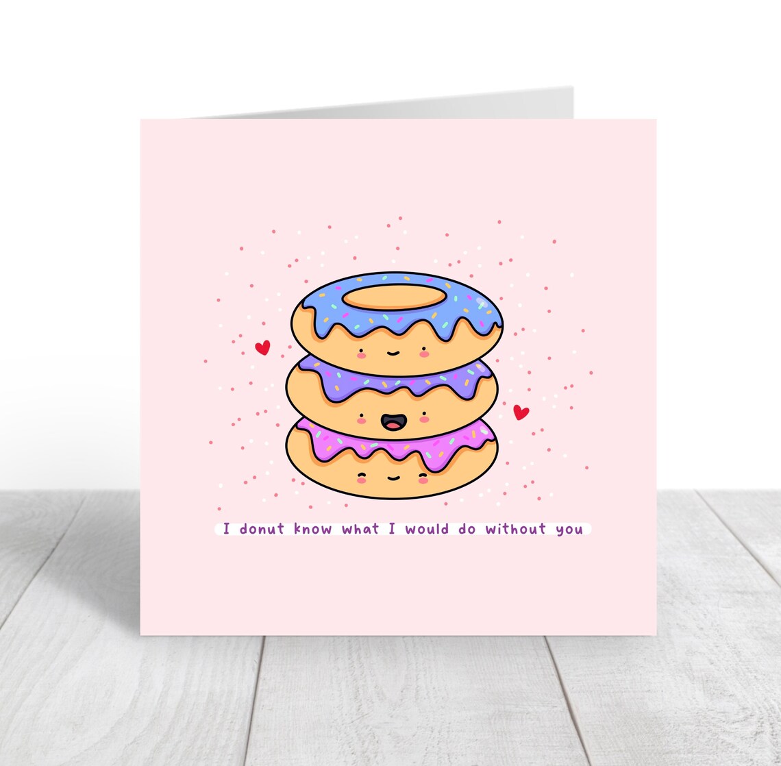Stacked Smiling Donuts Sweet Love Anniversary Card Kawaii Print - Image 4