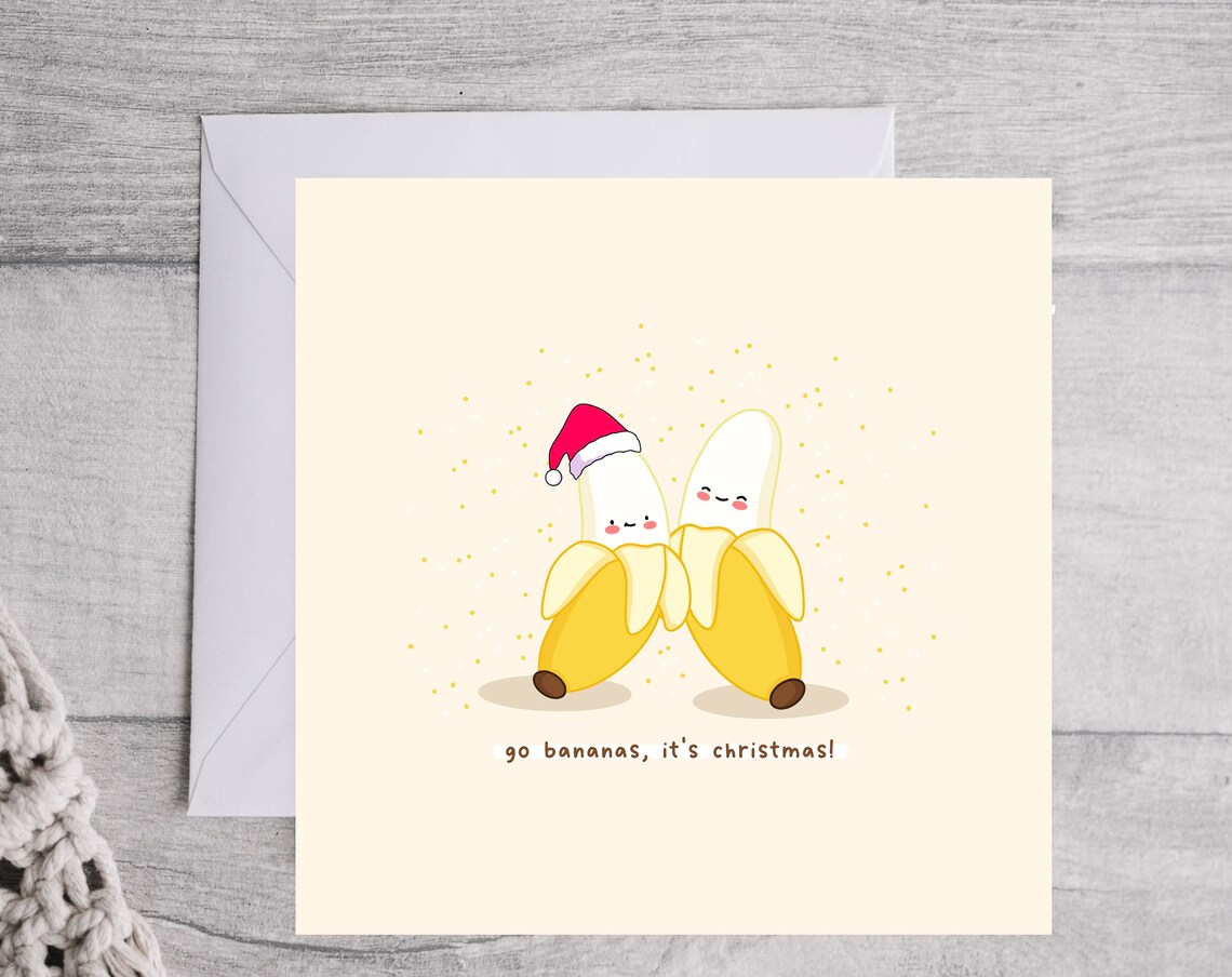 Go Bananas It's Christmas Kawaii Banana Pair Santa Hat Poster - Image 3