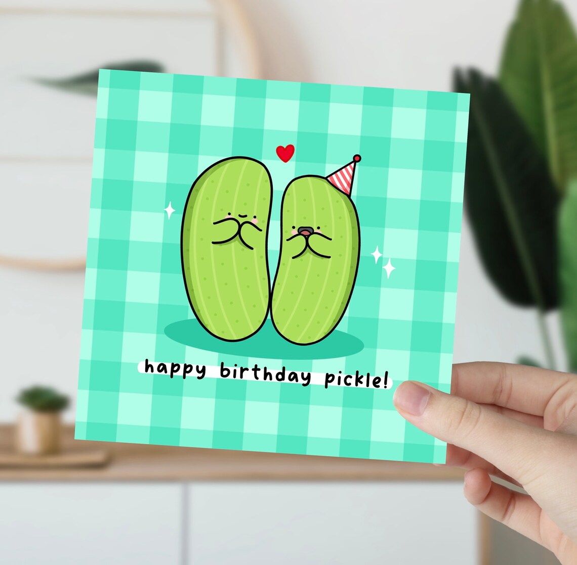 Kawaii Happy Birthday Pickle Smiling Pair Party Hat Pun Art Print - Image 6