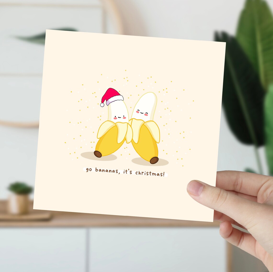 Go Bananas It's Christmas Kawaii Banana Pair Santa Hat Poster - Image 5