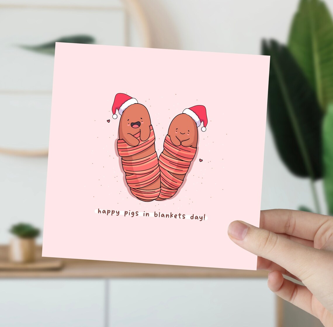 Kawaii Pigs in Blankets Christmas Pun Poster with Santa Hats - Image 5
