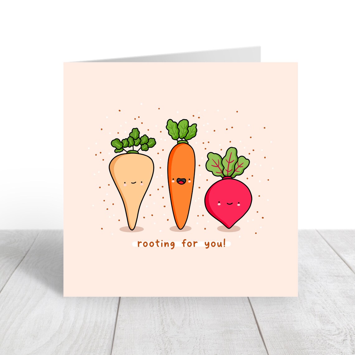Rooting for You Cute Kawaii Veggie Friends Good Luck Card Poster - Image 3