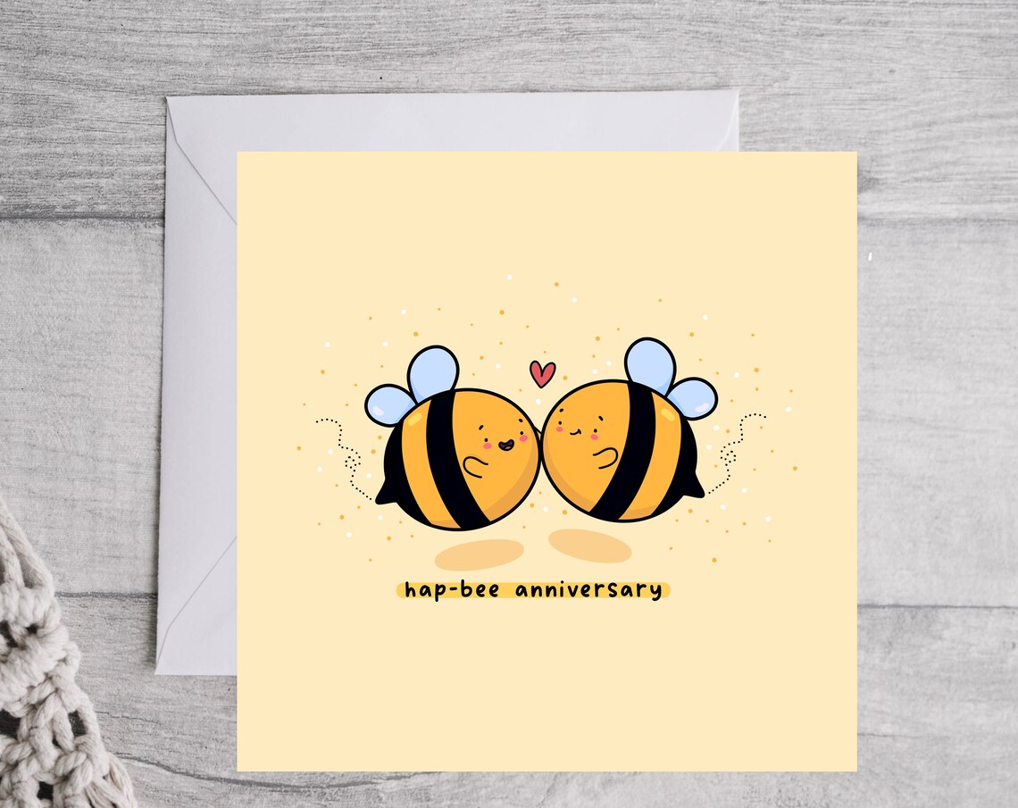 Bumble Bee Anniversary Card, Kawaii Love Print - Image 3