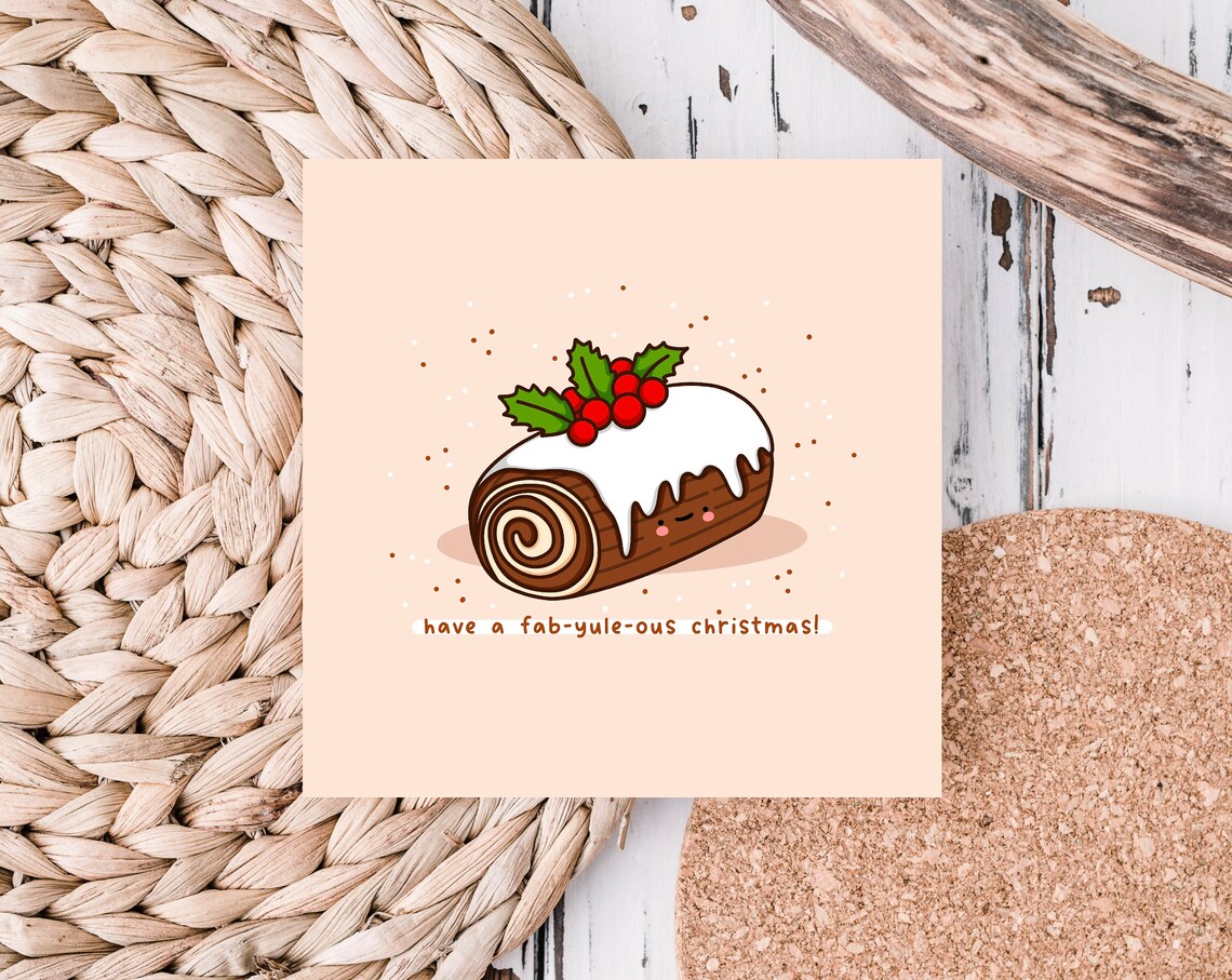 Have A Fab-Yule-Ous Christmas Yule Log Illustrated Card Print - Image 2