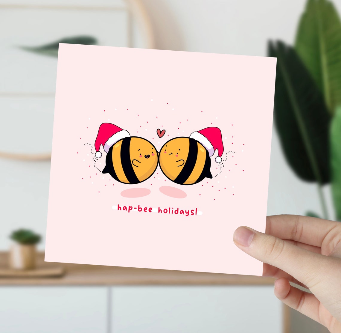 Kawaii Bee Holiday Pun Poster with Hap Bee Holidays Santa Hats - Image 5