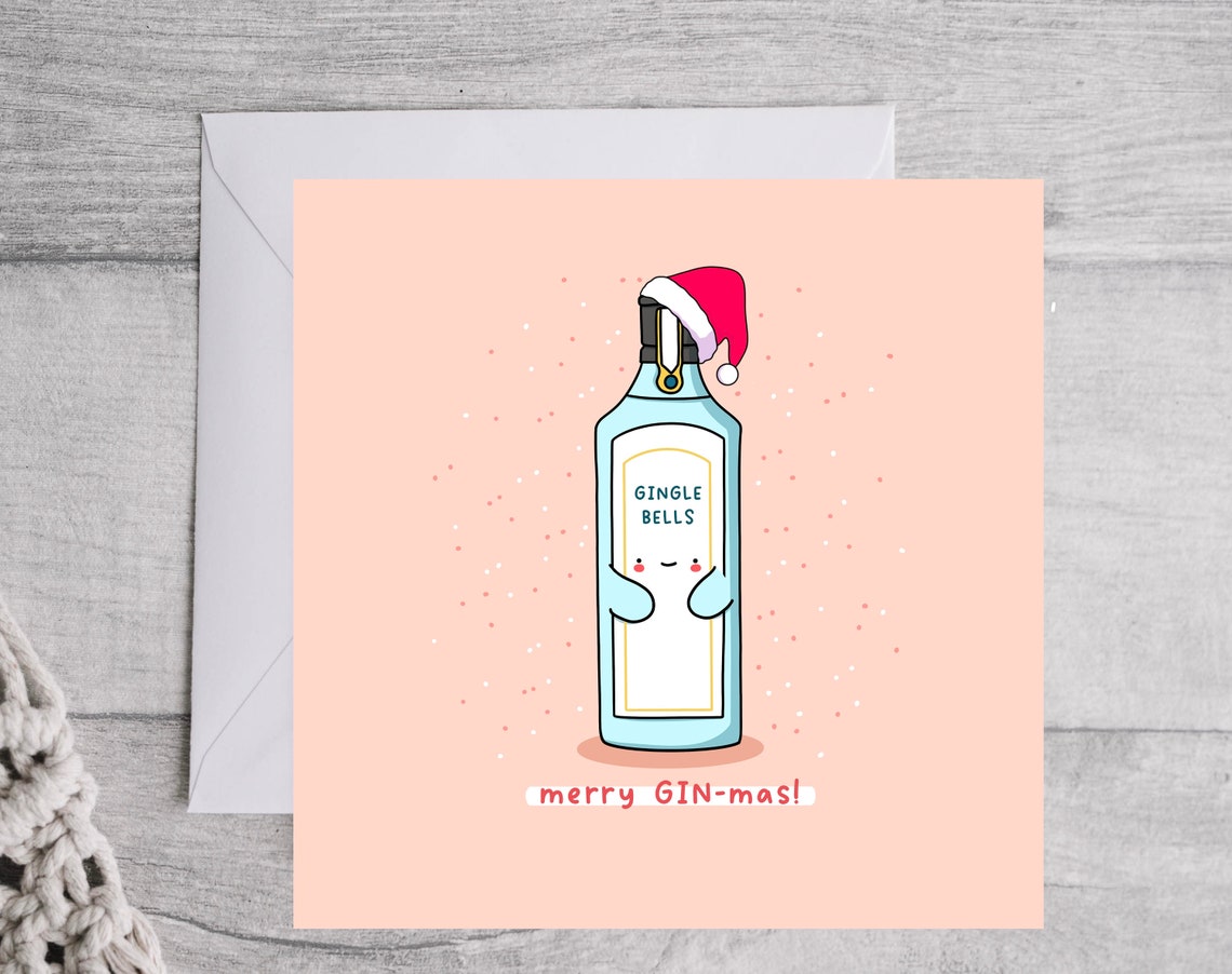 Merry Gin-mas Cute Gin Bottle Christmas Pun Holiday Card Poster - Image 2