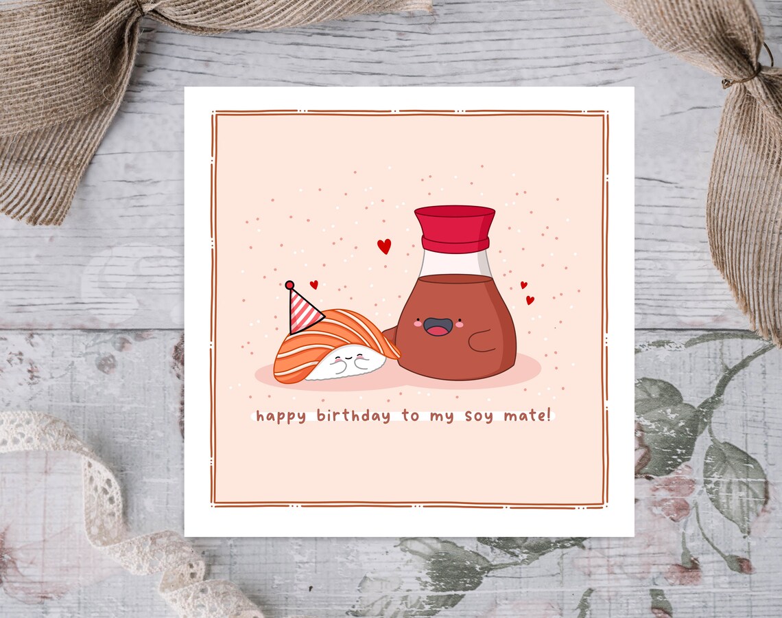 Cute Sushi Couple Pun, Kawaii Birthday Food Art Print - Image 2