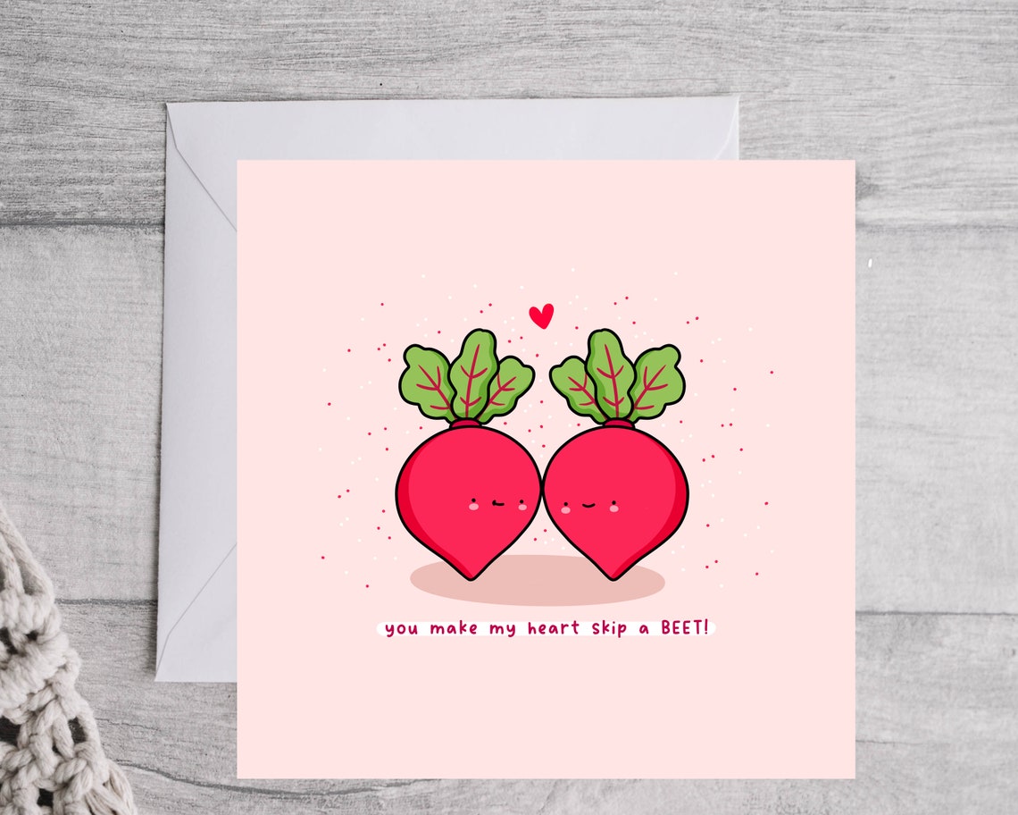 You Make My Heart Skip a Beet Funny Smiling Veggie Pun Card Poster - Image 3