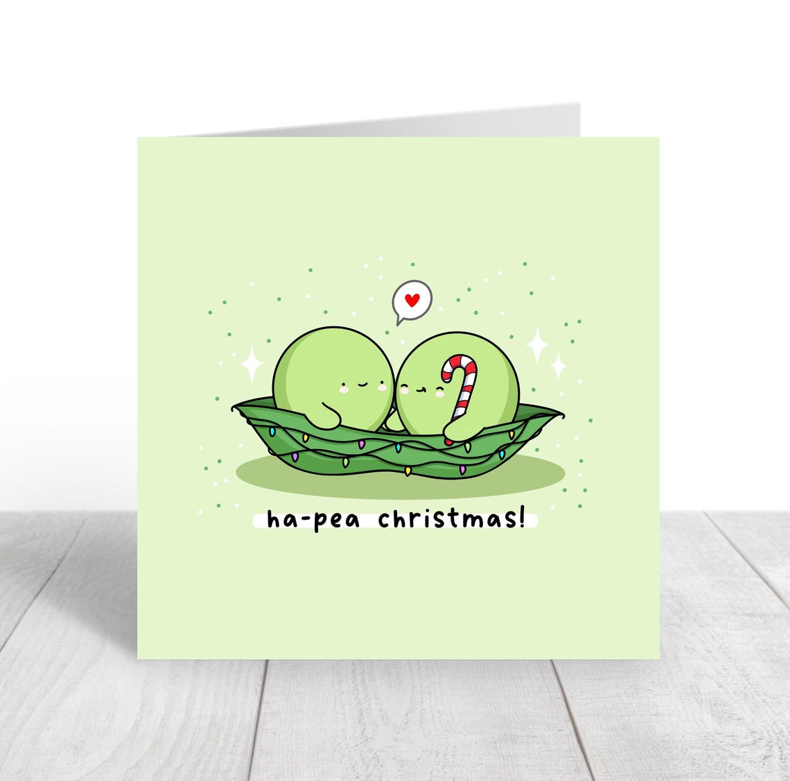 Kawaii Ha-Pea Christmas Snug Pea Pod Fairy Lights Pun Art Print - Image 3