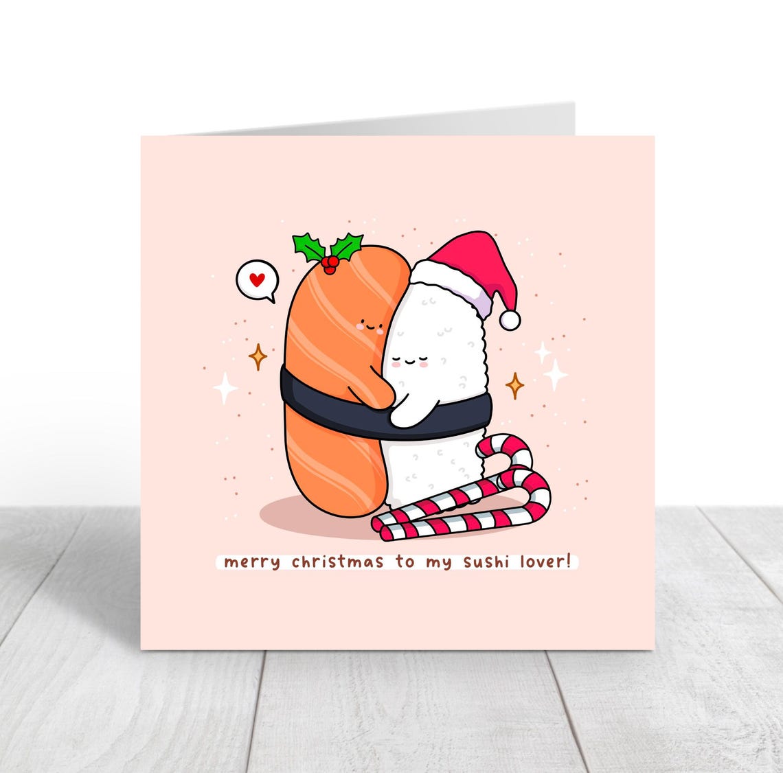 Kawaii Merry Christmas Sushi Lover Hugging Nigiri Pun Art Print - Image 3