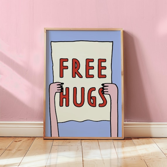 Free Hugs Retro Typography Positive Feel Good Message Poster
