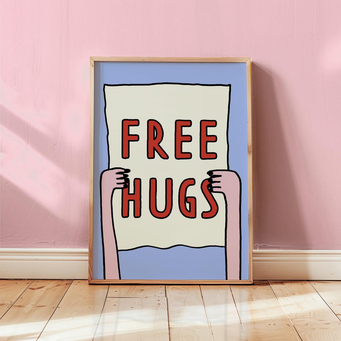 Free Hugs Retro Typography Positive Feel Good Message Poster