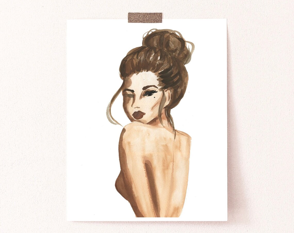 Rosalia Watercolor Portrait Brunette Messy Bun Feminine Art Poster - Image 4