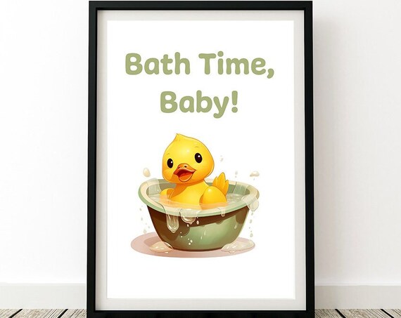 Cute Yellow Duck In Bathtub Illustration Bathroom Print Baby Duck Having Bath Wall Print Bath Time Baby Bathroom Poster