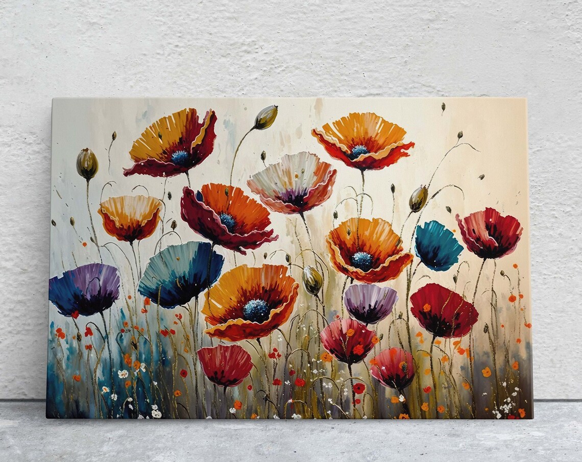 Colorful Poppy Flowers, Oil Painting Art Print