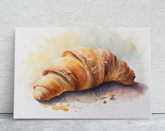 Croissant French Pastry Ready To Hang Large Print Watercolor Painting Dining Room Kitchen Art Restaurant Art Bakery