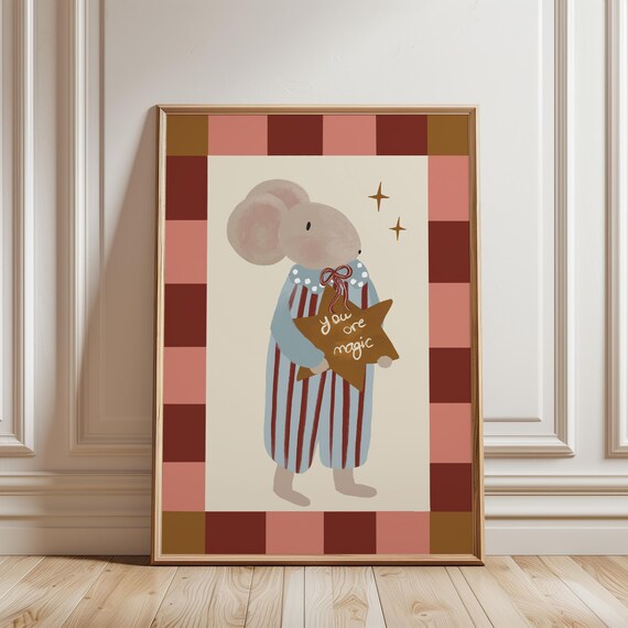 You Are Magic Cute Mouse Print Retro Nursery Wall Art New Baby Room Minimalist Toddler Rom Whimsical Animal Kids