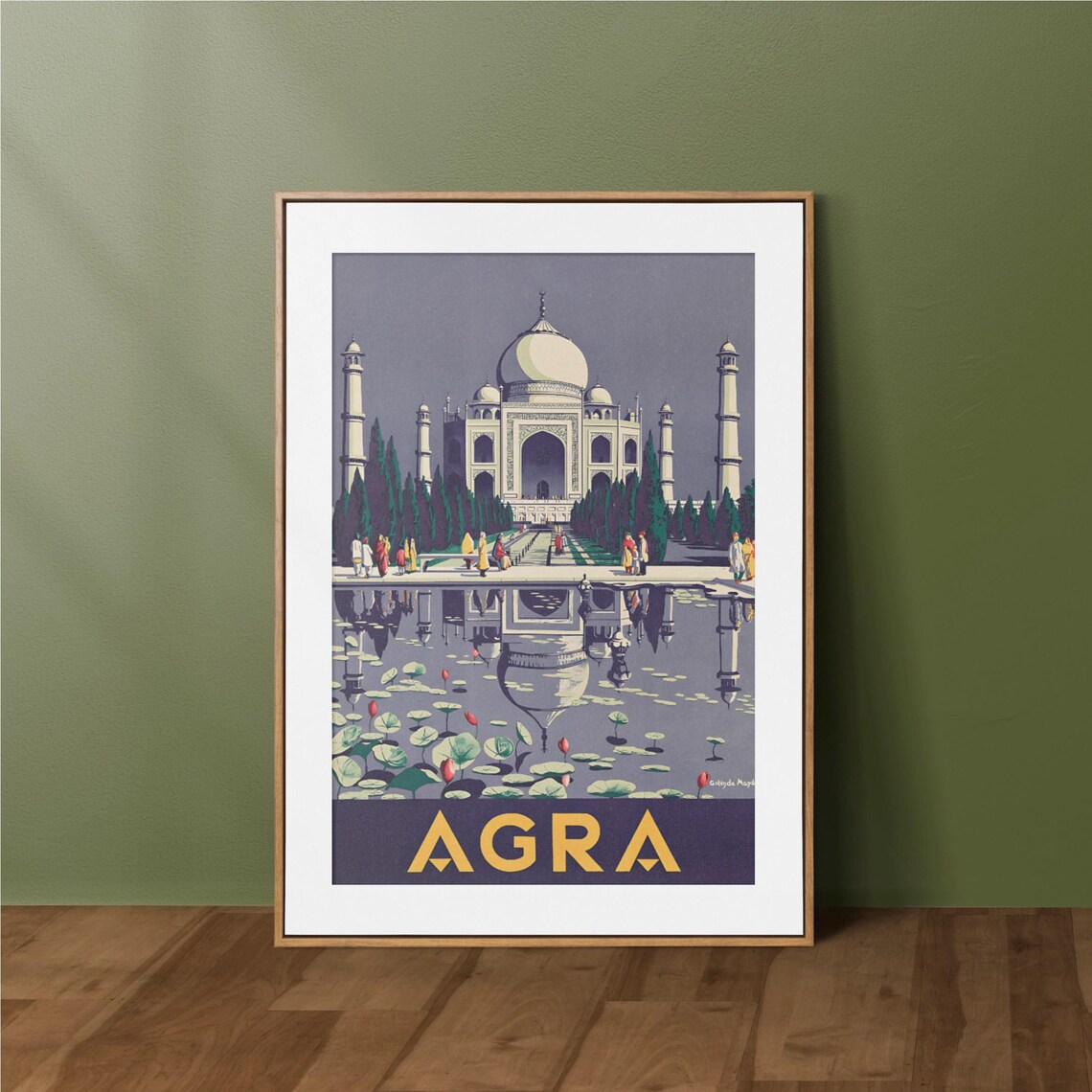 Vintage Agra Taj Mahal Reflection Pool India Heritage Travel Poster
