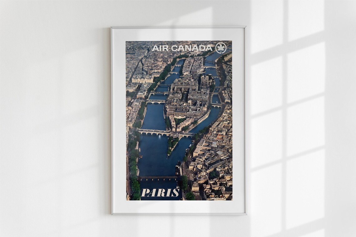 Air Canada Paris Vintage Airline Poster Aerial Seine Photo Art