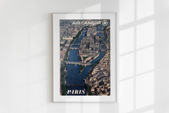 Air Canada Paris Vintage Airline Poster Aerial Seine Photo Art