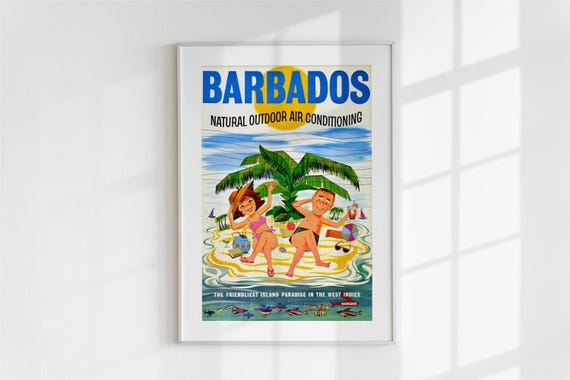 Barbados Vintage Travel Poster Retro Wall Art Beach Decor Mid Century Gift For Her Or Him