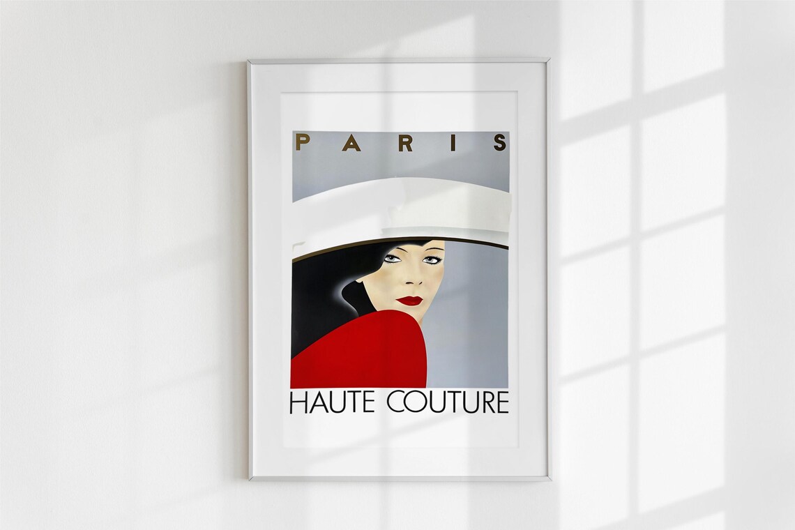 Paris Haute Couture Fashion Woman Red Dress Vintage Art Poster