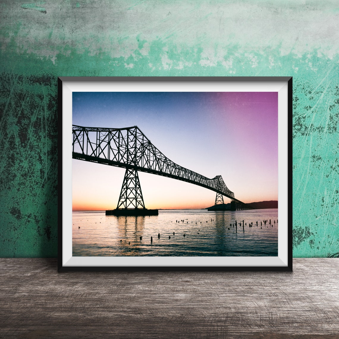 Astoria Bridge Sunset Silhouette Oregon Coast Water Photo Poster